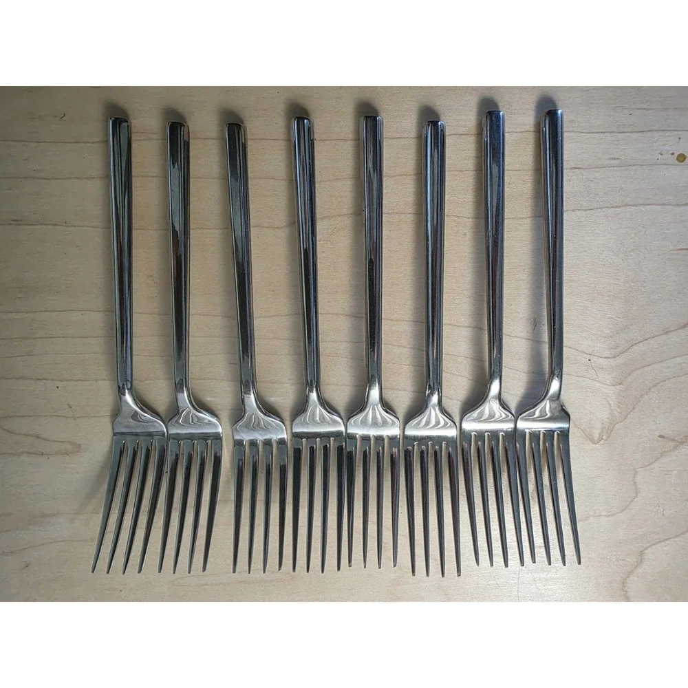 Set of 8 Retroneu CYLINDER Dinner Forks 18/8 Stainless Steel Korea MCM 7 5/8